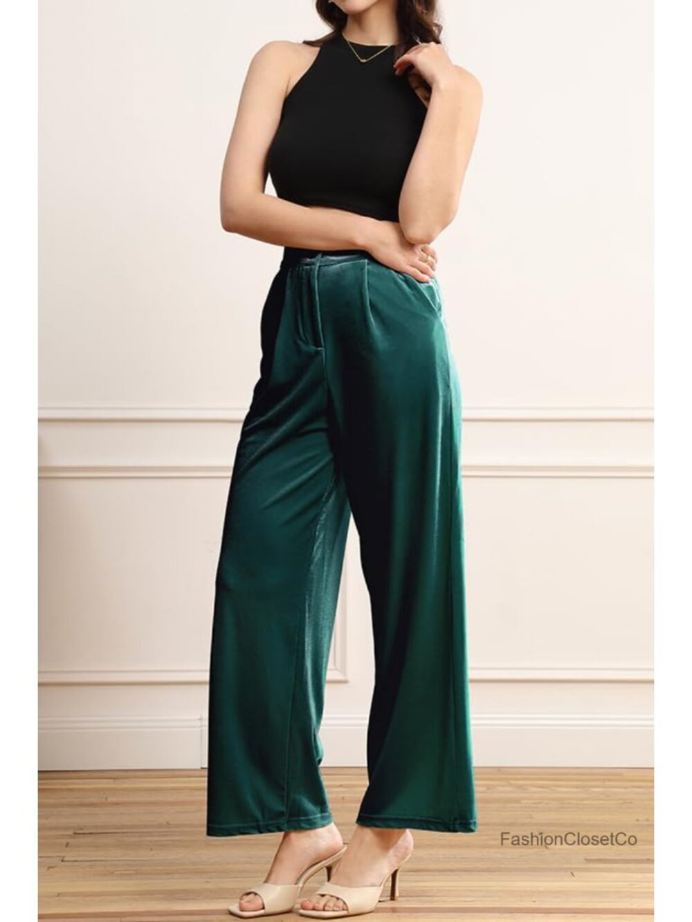Wide Leg Velvet Velvet Pants Women's Sparkly Party Pants - Picture 2 of 5